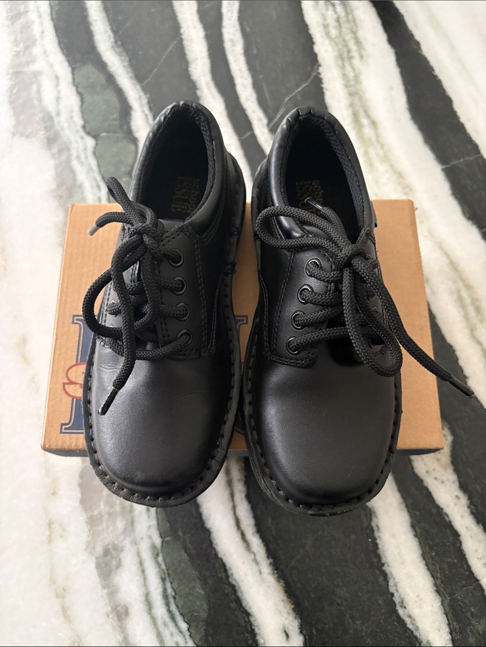 School Issue Genuine Leather Black Kids Lace-Up Dress Shoes